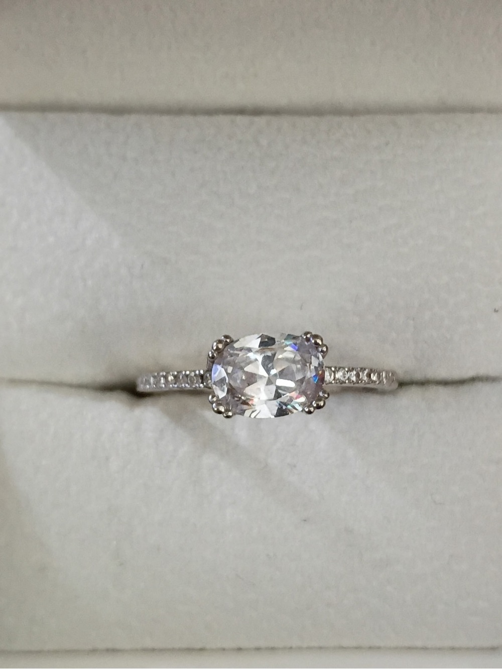 White Cubic Zirconia Halo Engagement Ring - Women Jewelry